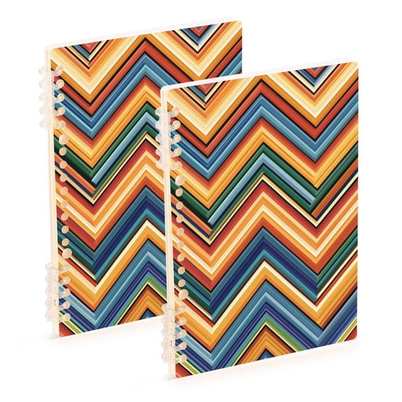 FORMRS 1-Subject Spiral Notebook 8" x 5" College Ruled 60 Refillable Sheet A5 Hard Cover, 2 Pack, Orange Geometric