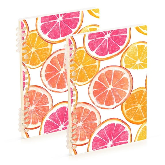 FORMRS 1-Subject Spiral Notebook 8" x 5" College Ruled 60 Refillable Sheet A5 Hard Cover, 2 Pack, Orange Grapefruit Slices