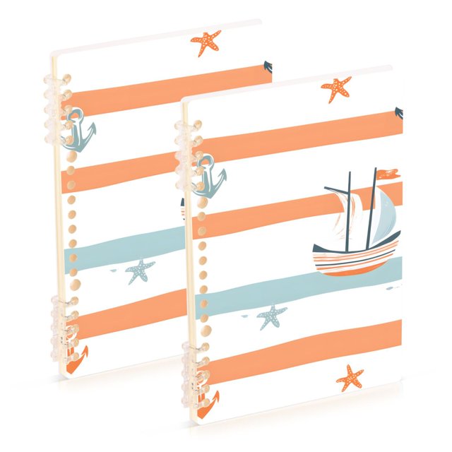 FORMRS 1-Subject Spiral Notebook 8" x 5" College Ruled 60 Refillable Sheet A5 Hard Cover, 2 Pack, Orange Nautical Pattern