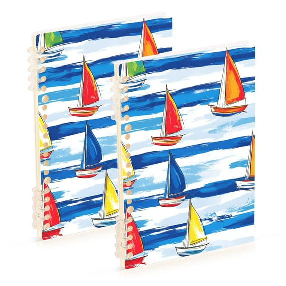 FORMRS 1-Subject Spiral Notebook 8" x 5" College Ruled 60 Refillable Sheet A5 Hard Cover, 2 Pack, Orange Sailboats