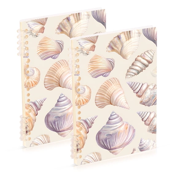 FORMRS 1-Subject Spiral Notebook 8" x 5" College Ruled 60 Refillable Sheet A5 Hard Cover, 2 Pack, Orange Watercolor Seashells