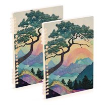 FORMRS 1-Subject Spiral Notebook 8" x 5" College Ruled 60 Refillable Sheet, 2 Pack, Pine Tree Rainbow