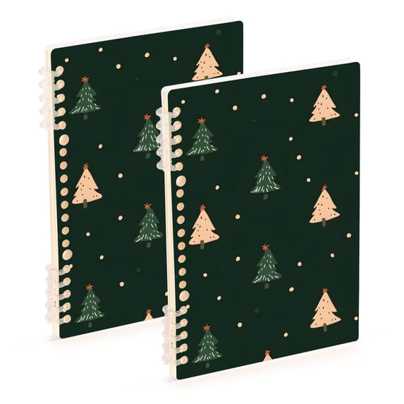 FORMRS 1-Subject Spiral Notebook 8" x 5" College Ruled 60 Refillable Sheet A5 Hard Cover, 2 Pack, Pink Christmas Trees