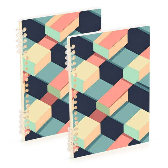 FORMRS 1-Subject Spiral Notebook 8" x 5" College Ruled 60 Refillable Sheet A5 Hard Cover, 2 Pack, Pink Cubes