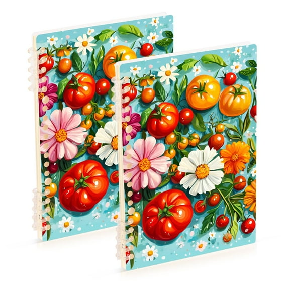 FORMRS 1-Subject Spiral Notebook 8" x 5" College Ruled 60 Refillable Sheet, 2 Pack, Pink Floral Tomatoes