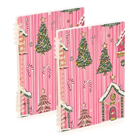 FORMRS 1-Subject Spiral Notebook 8" x 5" College Ruled 60 Refillable Sheet, 2 Pack, Pink Gingerbread House