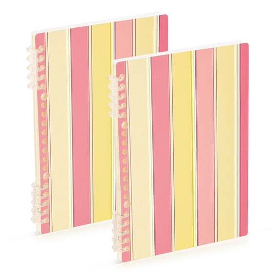 FORMRS 1-Subject Spiral Notebook 8" x 5" College Ruled 60 Refillable Sheet A5 Hard Cover, 2 Pack, Pink and Yellow Striped Pattern
