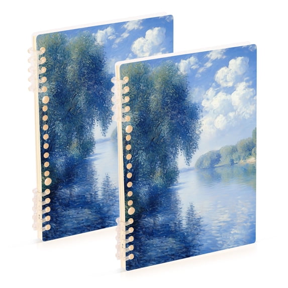 FORMRS 1-Subject Spiral Notebook 8" x 5" College Ruled 60 Refillable Sheet A5 Hard Cover, 2 Pack, Plants and River