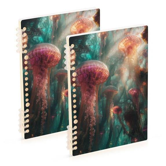 FORMRS 1-Subject Spiral Notebook 8" x 5" College Ruled 60 Refillable Sheet A5 Hard Cover, 2 Pack, Psychedelic Forest
