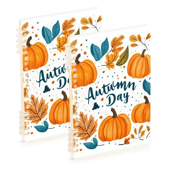FORMRS 1-Subject Spiral Notebook 8" x 5" College Ruled 60 Refillable Sheet A5 Hard Cover, 2 Pack, Pumpkins Pattern