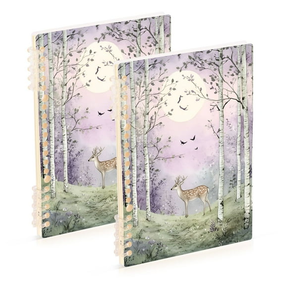 FORMRS 1-Subject Spiral Notebook 8" x 5" College Ruled 60 Refillable Sheet A5 Hard Cover, 2 Pack, Purple Deer