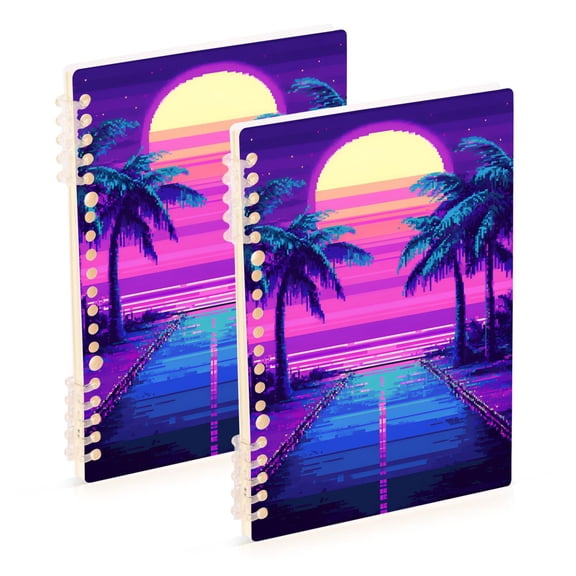 FORMRS 1-Subject Spiral Notebook 8" x 5" College Ruled 60 Refillable Sheet A5 Hard Cover, 2 Pack, Purple Digital Art
