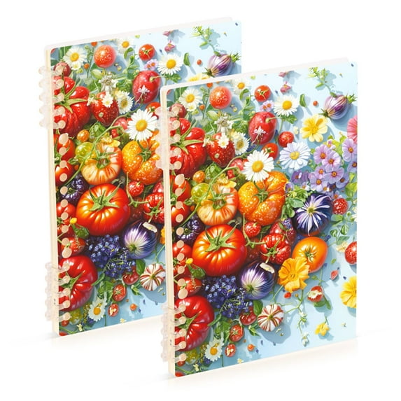 FORMRS 1-Subject Spiral Notebook 8" x 5" College Ruled 60 Refillable Sheet, 2 Pack, Purple Floral Tomatoes