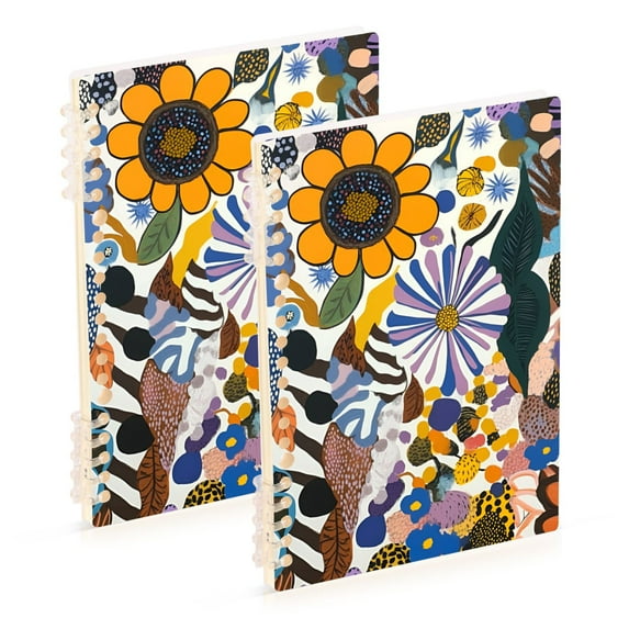 FORMRS 1-Subject Spiral Notebook 8" x 5" College Ruled 60 Refillable Sheet A5 Hard Cover, 2 Pack, Purple Flowers