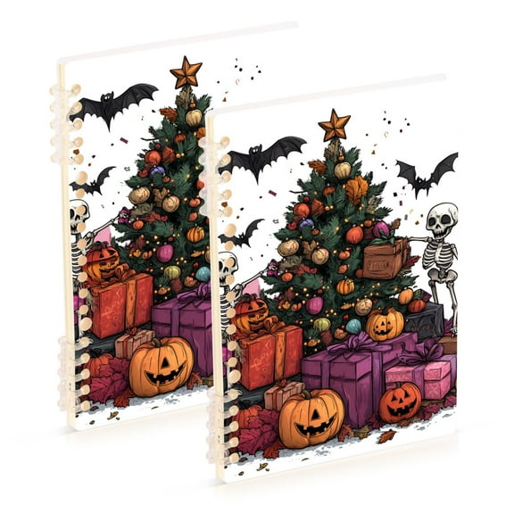 FORMRS 1-Subject Spiral Notebook 8" x 5" College Ruled 60 Refillable Sheet, 2 Pack, Purple Halloween Christmas Trees