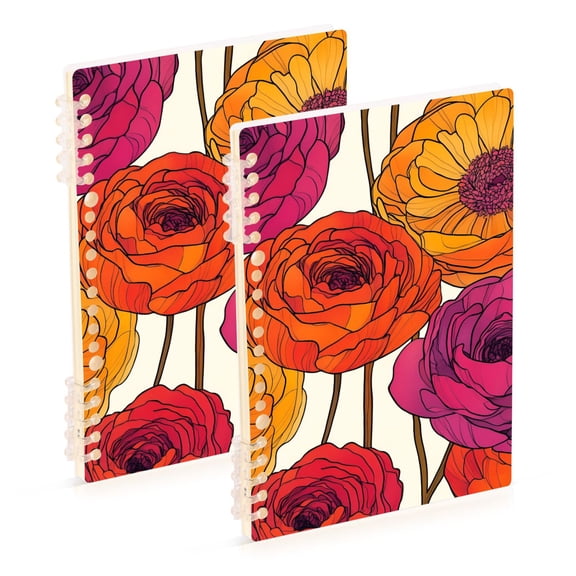 FORMRS 1-Subject Spiral Notebook 8" x 5" College Ruled 60 Refillable Sheet A5 Hard Cover, 2 Pack, Purple Hand Drawn Floral