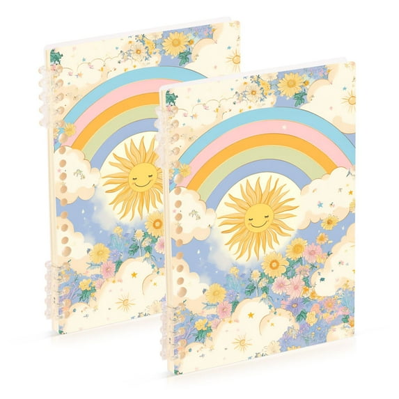 FORMRS 1-Subject Spiral Notebook 8" x 5" College Ruled 60 Refillable Sheet A5 Hard Cover, 2 Pack, Purple Rainbow Clouds