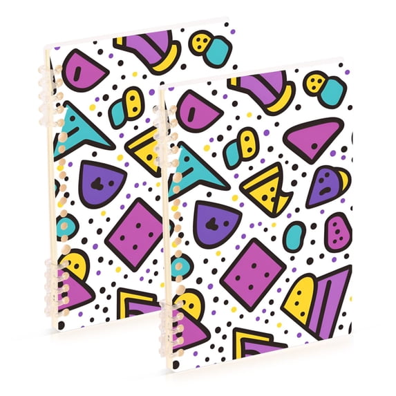FORMRS 1-Subject Spiral Notebook 8" x 5" College Ruled 60 Refillable Sheet A5 Hard Cover, 2 Pack, Purple Retro Pattern