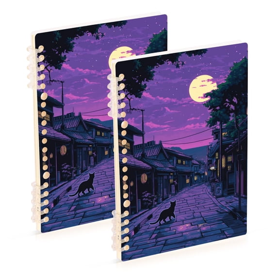 FORMRS 1-Subject Spiral Notebook 8" x 5" College Ruled 60 Refillable Sheet A5 Hard Cover, 2 Pack, Purple Street