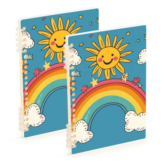 FORMRS 1-Subject Spiral Notebook 8" x 5" College Ruled 60 Refillable Sheet A5 Hard Cover, 2 Pack, Rainbow with Stars