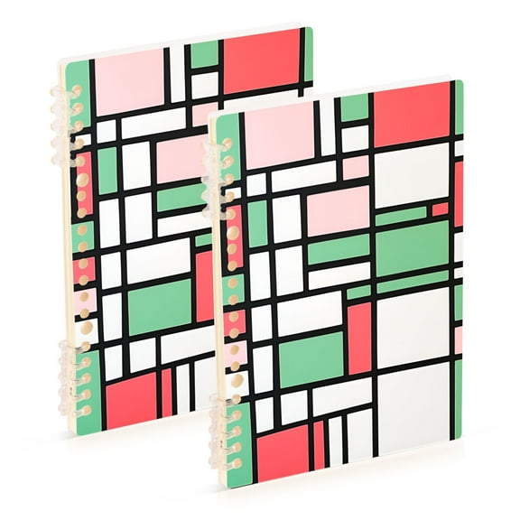 FORMRS 1-Subject Spiral Notebook 8" x 5" College Ruled 60 Refillable Sheet, 2 Pack, Red Abstract Geometric