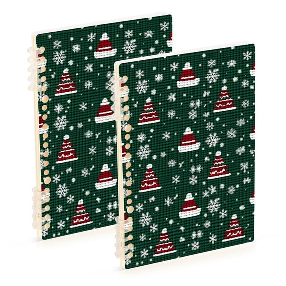 FORMRS 1-Subject Spiral Notebook 8" x 5" College Ruled 60 Refillable Sheet A5 Hard Cover, 2 Pack, Red Christmas Trees