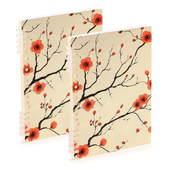 FORMRS 1-Subject Spiral Notebook 8" x 5" College Ruled 60 Refillable Sheet A5 Hard Cover, 2 Pack, Red Floral Pattern