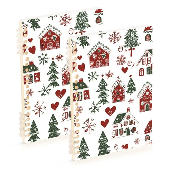 FORMRS 1-Subject Spiral Notebook 8" x 5" College Ruled 60 Refillable Sheet A5 Hard Cover, 2 Pack, Red Nordic Christmas