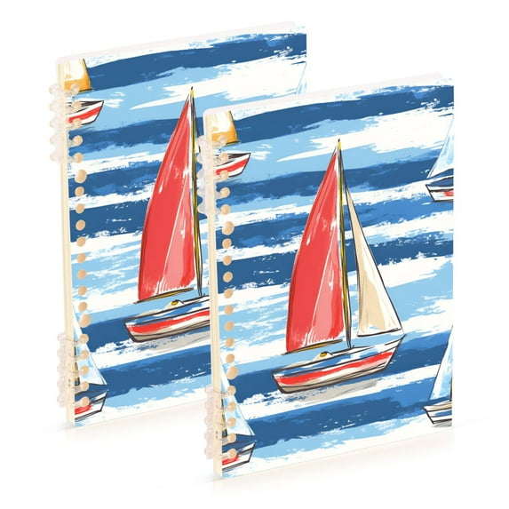 FORMRS 1-Subject Spiral Notebook 8" x 5" College Ruled 60 Refillable Sheet A5 Hard Cover, 2 Pack, Red Sailboats