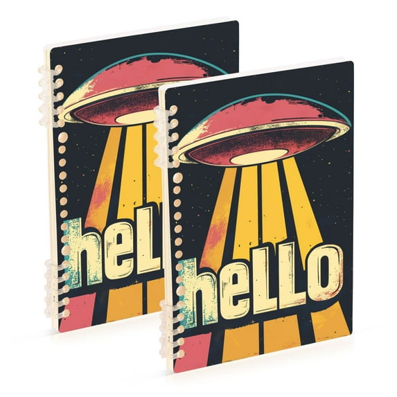 FORMRS 1-Subject Spiral Notebook 8" x 5" College Ruled 60 Refillable Sheet A5 Hard Cover, 2 Pack, Red UFO