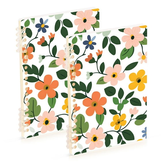 FORMRS 1-Subject Spiral Notebook 8" x 5" College Ruled 60 Refillable Sheet A5 Hard Cover, 2 Pack, Retro Colorful Flowers