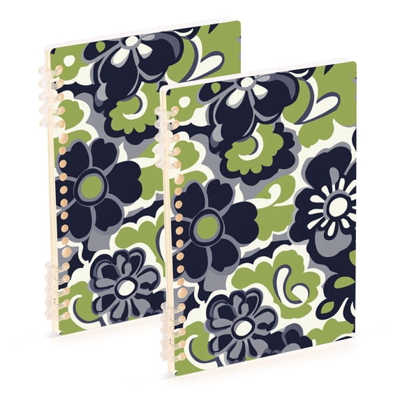 FORMRS 1-Subject Spiral Notebook 8" x 5" College Ruled 60 Refillable Sheet A5 Hard Cover, 2 Pack, Retro Floral Pattern