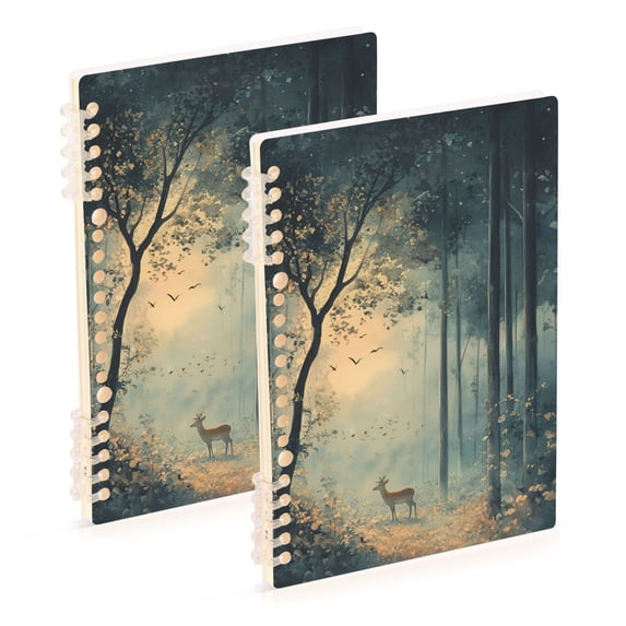 FORMRS 1-Subject Spiral Notebook 8" x 5" College Ruled 60 Refillable Sheet A5 Hard Cover, 2 Pack, Retro Forest