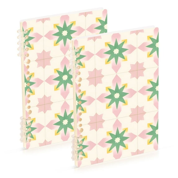 FORMRS 1-Subject Spiral Notebook 8" x 5" College Ruled 60 Refillable Sheet A5 Hard Cover, 2 Pack, Retro Green Stars
