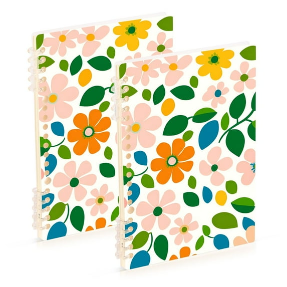 FORMRS 1-Subject Spiral Notebook 8" x 5" College Ruled 60 Refillable Sheet A5 Hard Cover, 2 Pack, Retro Orange Floral