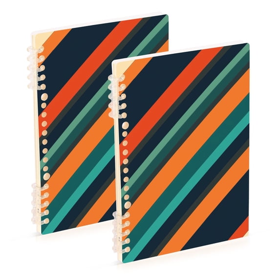 FORMRS 1-Subject Spiral Notebook 8" x 5" College Ruled 60 Refillable Sheet A5 Hard Cover, 2 Pack, Retro Stripes