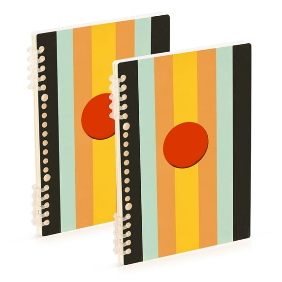 FORMRS 1-Subject Spiral Notebook 8" x 5" College Ruled 60 Refillable Sheet A5 Hard Cover, 2 Pack, Stripes and Circle