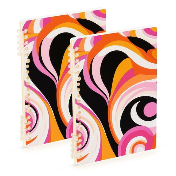 FORMRS 1-Subject Spiral Notebook 8" x 5" College Ruled 60 Refillable Sheet A5 Hard Cover, 2 Pack, Swirling Circles