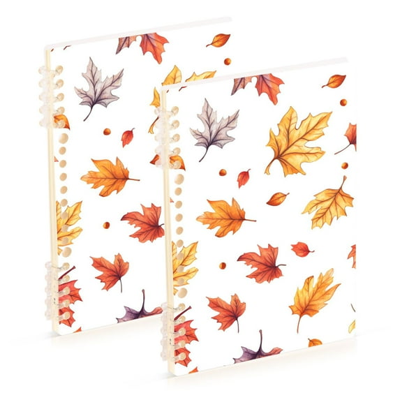FORMRS 1-Subject Spiral Notebook 8" x 5" College Ruled 60 Refillable Sheet A5 Hard Cover, 2 Pack, Watercolor Autumn Leaves