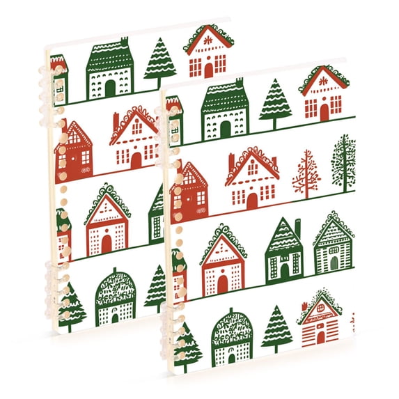 FORMRS 1-Subject Spiral Notebook 8" x 5" College Ruled 60 Refillable Sheet A5 Hard Cover, 2 Pack, White Christmas House