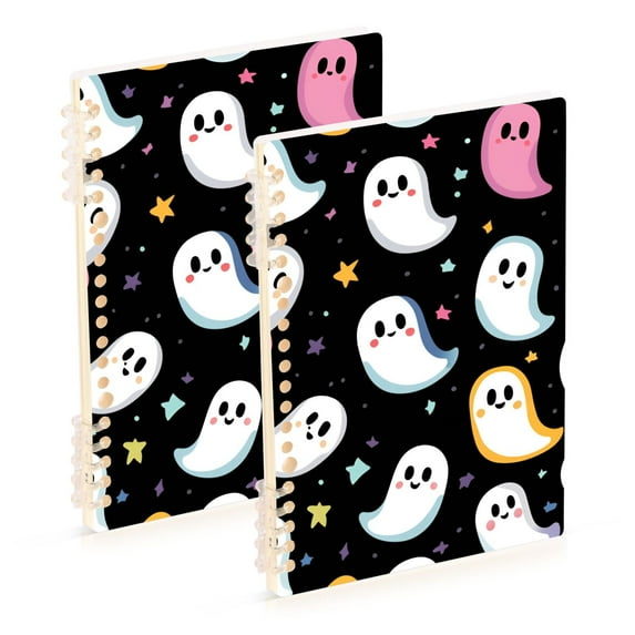 FORMRS 1-Subject Spiral Notebook 8" x 5" College Ruled 60 Refillable Sheet A5 Hard Cover, 2 Pack, White Halloween Ghost