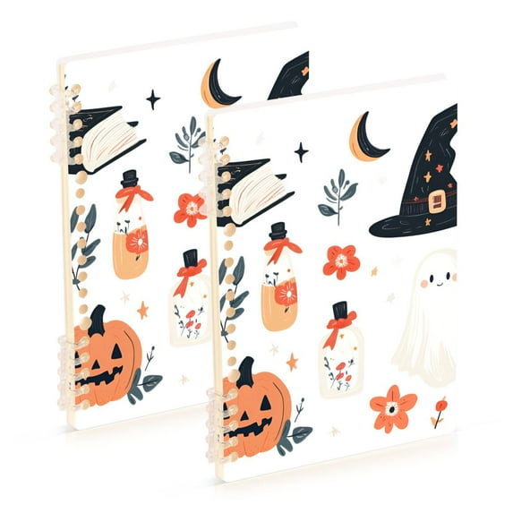 FORMRS 1-Subject Spiral Notebook 8" x 5" College Ruled 60 Refillable Sheet, 2 Pack, White Halloween Ghosts