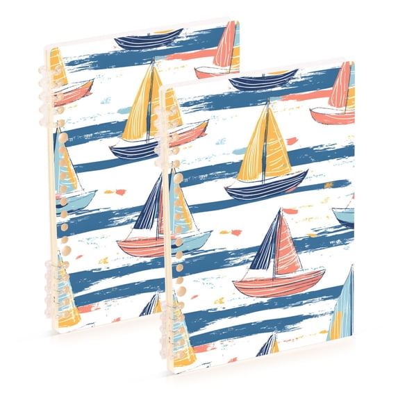 FORMRS 1-Subject Spiral Notebook 8" x 5" College Ruled 60 Refillable Sheet A5 Hard Cover, 2 Pack, White Hand Drawn Sailboats