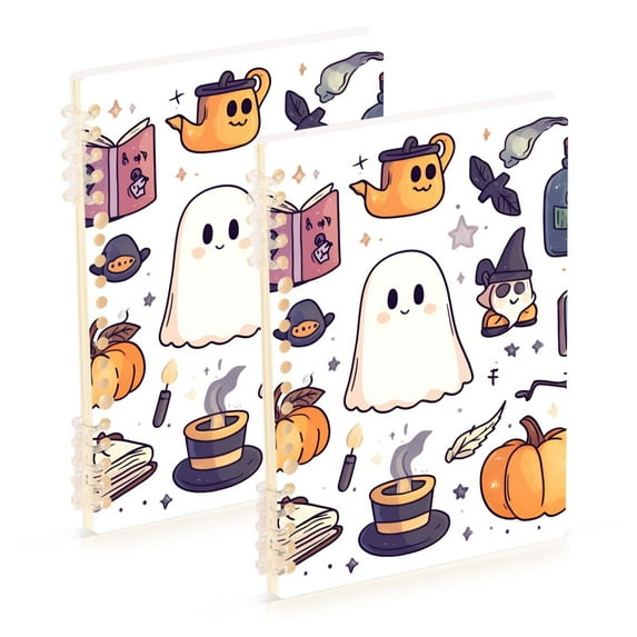 FORMRS 1-Subject Spiral Notebook 8" x 5" College Ruled 60 Refillable Sheet A5 Hard Cover, 2 Pack, White Magical Halloween