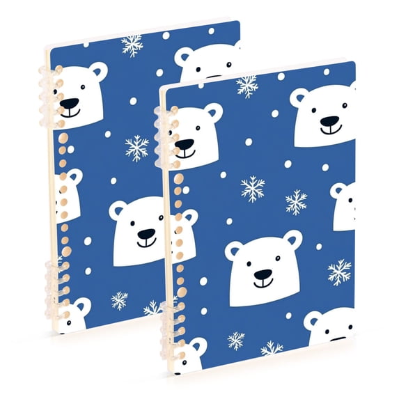 FORMRS 1-Subject Spiral Notebook 8" x 5" College Ruled 60 Refillable Sheet A5 Hard Cover, 2 Pack, White Polar Bear