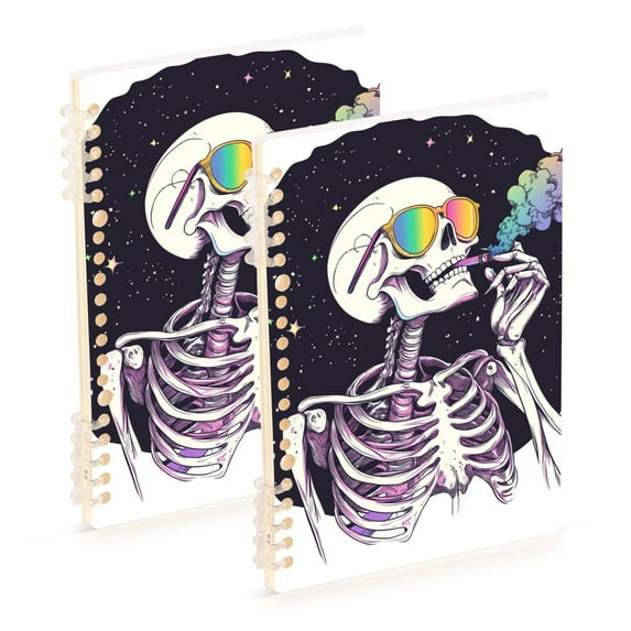 FORMRS 1-Subject Spiral Notebook 8" x 5" College Ruled 60 Refillable Sheet, 2 Pack, White Skeleton