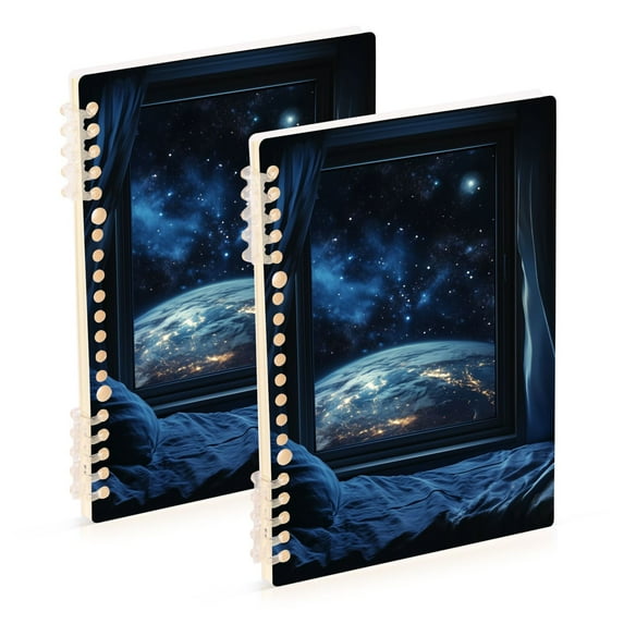 FORMRS 1-Subject Spiral Notebook 8" x 5" College Ruled 60 Refillable Sheet A5 Hard Cover, 2 Pack, Window Earth