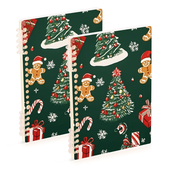 FORMRS 1-Subject Spiral Notebook 8" x 5" College Ruled 60 Refillable Sheet A5 Hard Cover, 2 Pack, Yellow Christmas Gingerbread