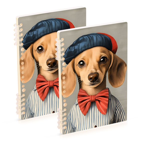 FORMRS 1-Subject Spiral Notebook 8" x 5" College Ruled 60 Refillable Sheet A5 Hard Cover, 2 Pack, Yellow Dog Artist
