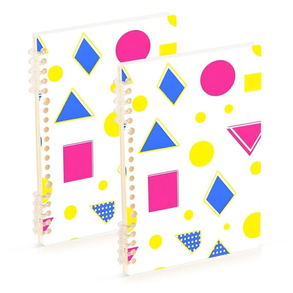FORMRS 1-Subject Spiral Notebook 8" x 5" College Ruled 60 Refillable Sheet A5 Hard Cover, 2 Pack, Yellow Retro Round